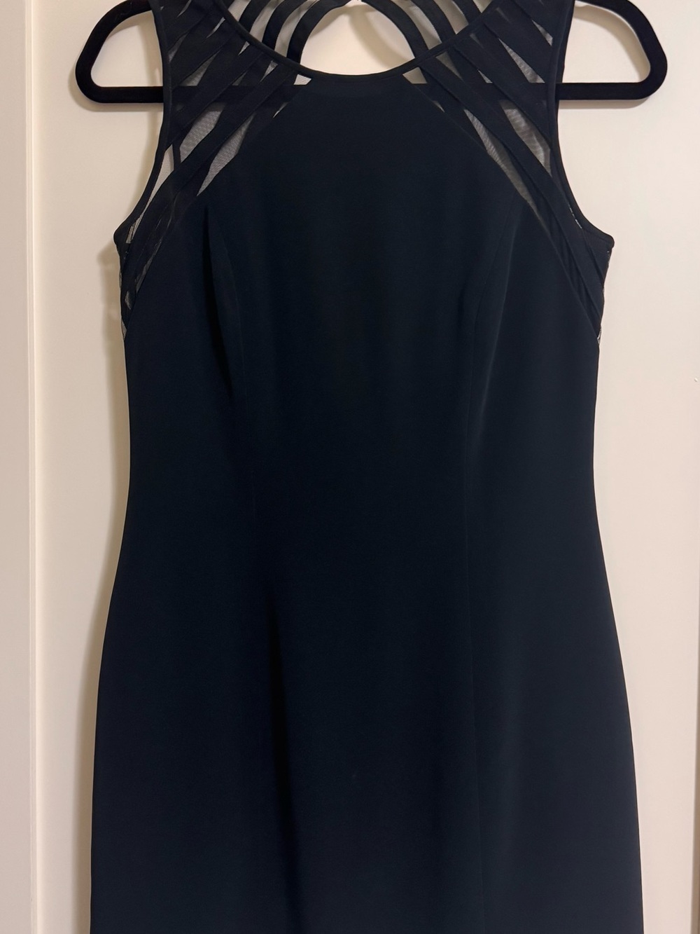 Niteline Black Sleeveless Midi Dress with Strappy Mesh Yoke Detail
